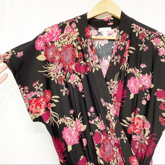 Leith-Black Floral V neck Romper w Pockets M - Picture 2 of 8